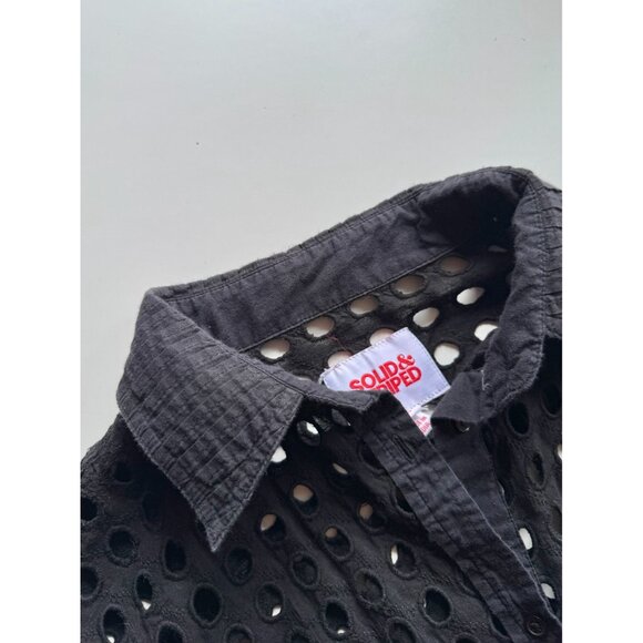 SOLID & STRIPED Black Cotton Eyelet Oxford Tunic Button Up Cover-Up, Size S - Picture 8 of 14